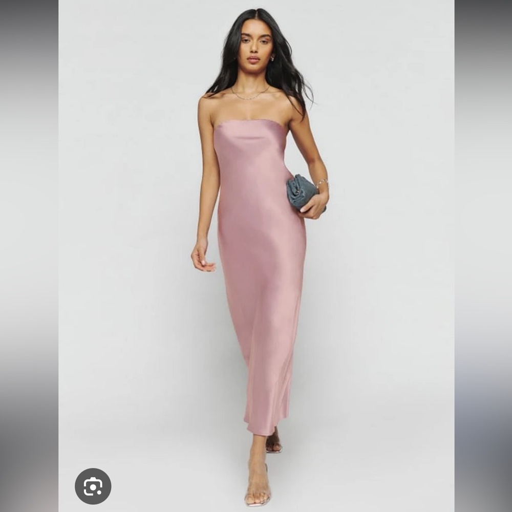 Reformation light pink Joana silk strapless dress size medium